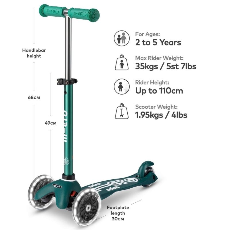 Micro Scooter Mini Deluxe ECO LED - Green